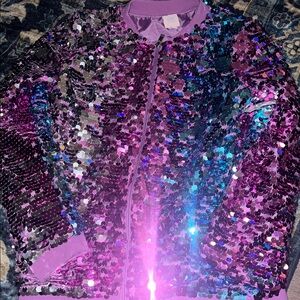 More Than Magic Sequin Fancy Dress Bling Jacket in Purple Pink Blue Silver